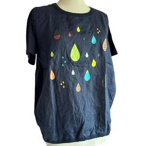 Womens Shirt Size Large Cute Colorful Anime Style Cat Raindrops Animated Fun